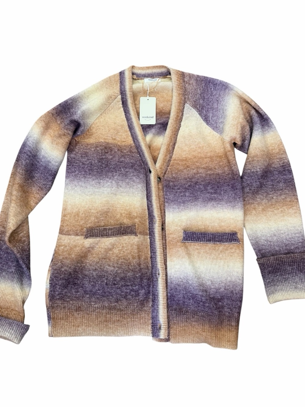 Weekend LA Ombre Cardigan S Dark Lilac Stripe Cozy Boho Grandpacore Sweater - Picture 11 of 12